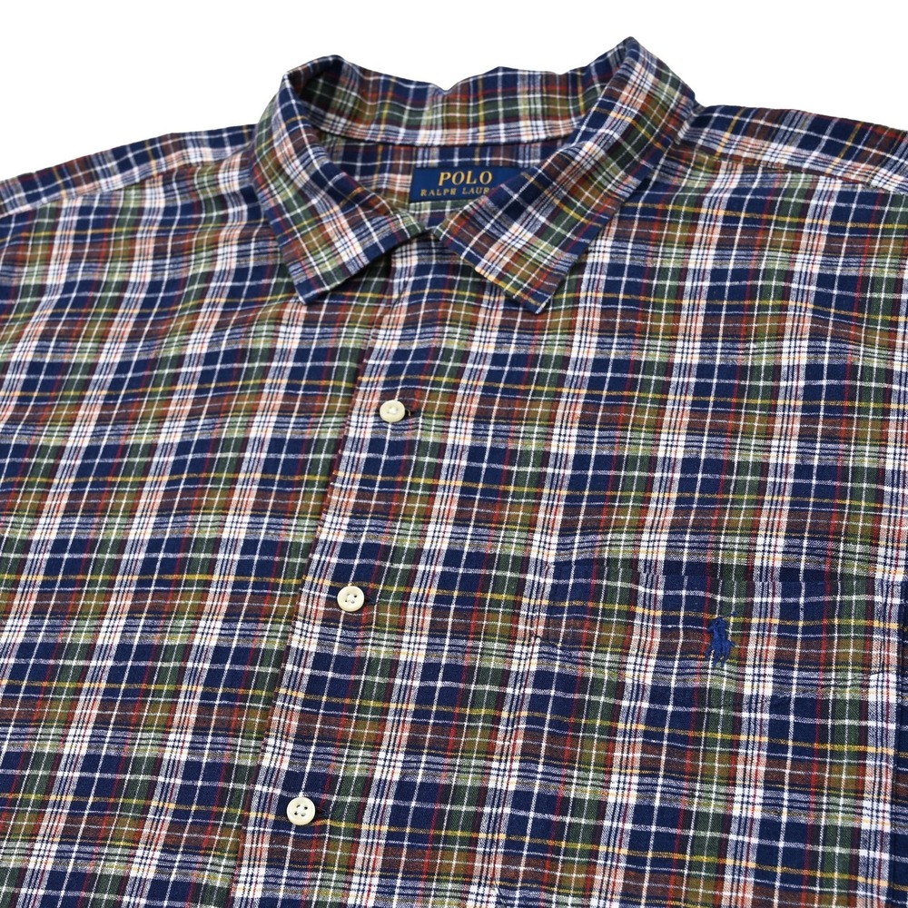 Polo Ralph Lauren Men's 2XB Multi Plaid Linen Cotton Button Down Shirt S/S Pony